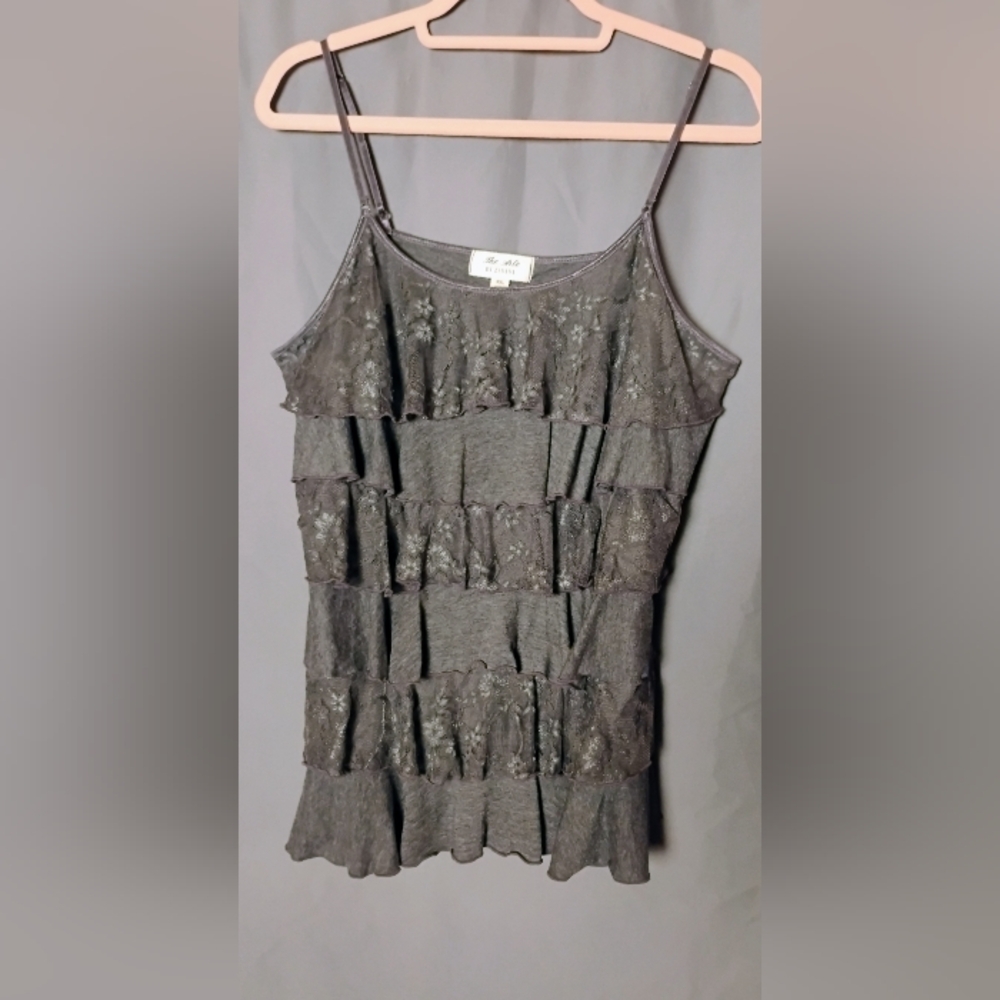 The‎ Arte by Zenana Dark Gray Ruffled Lace Cami 3XL